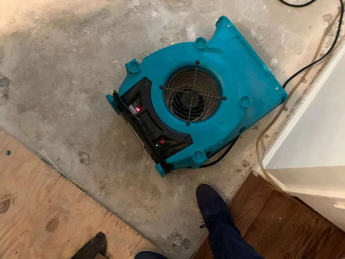 Air mover drying subfloor during Leak Detection & Repair in Fort Stockton